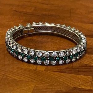 Green White Rhinestone Hinged Bracelet